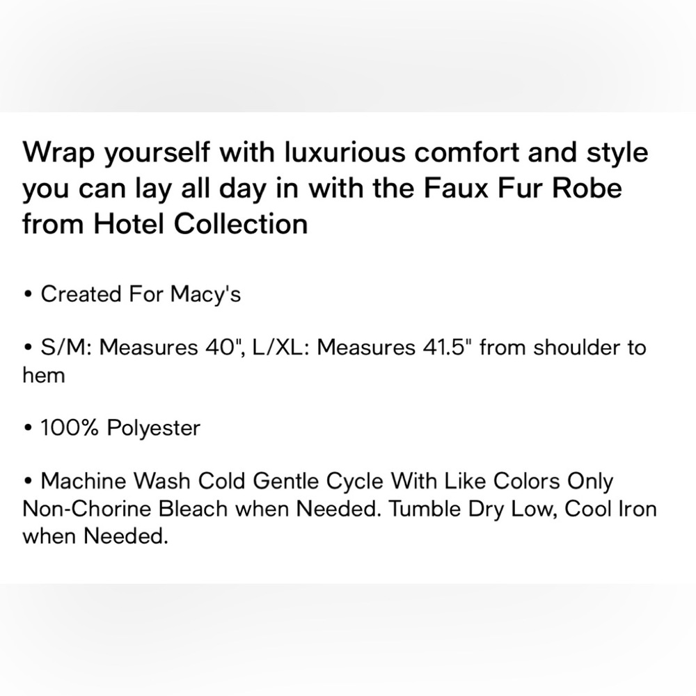 NIB Hotel Collection Faux Fur Robe - Picture 2 of 2